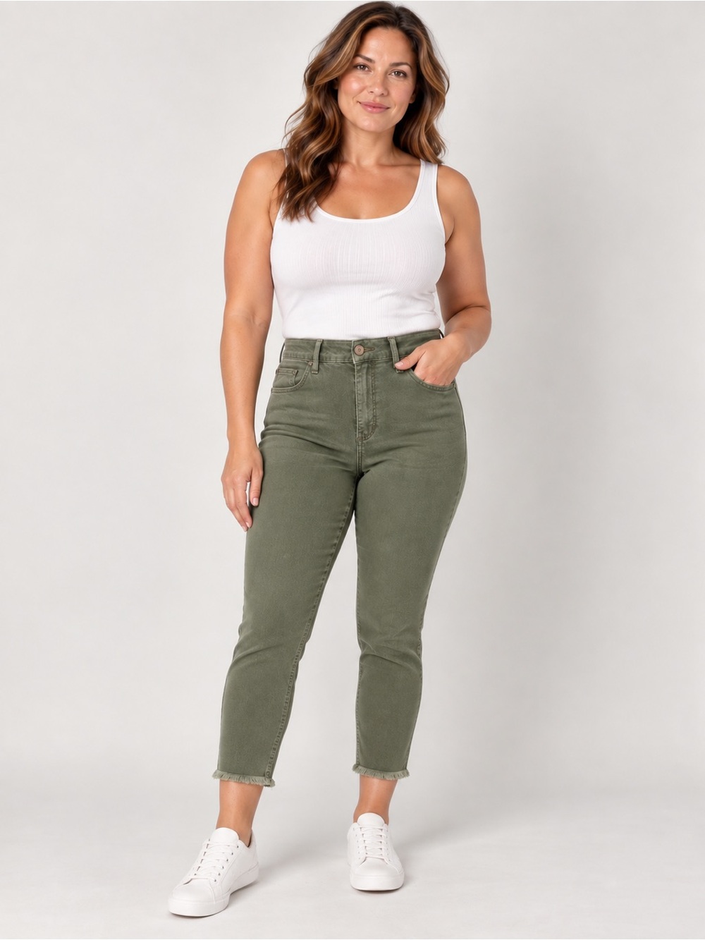 LOFT Frayed High Waist Skinny Crop Jeans in Garden Green